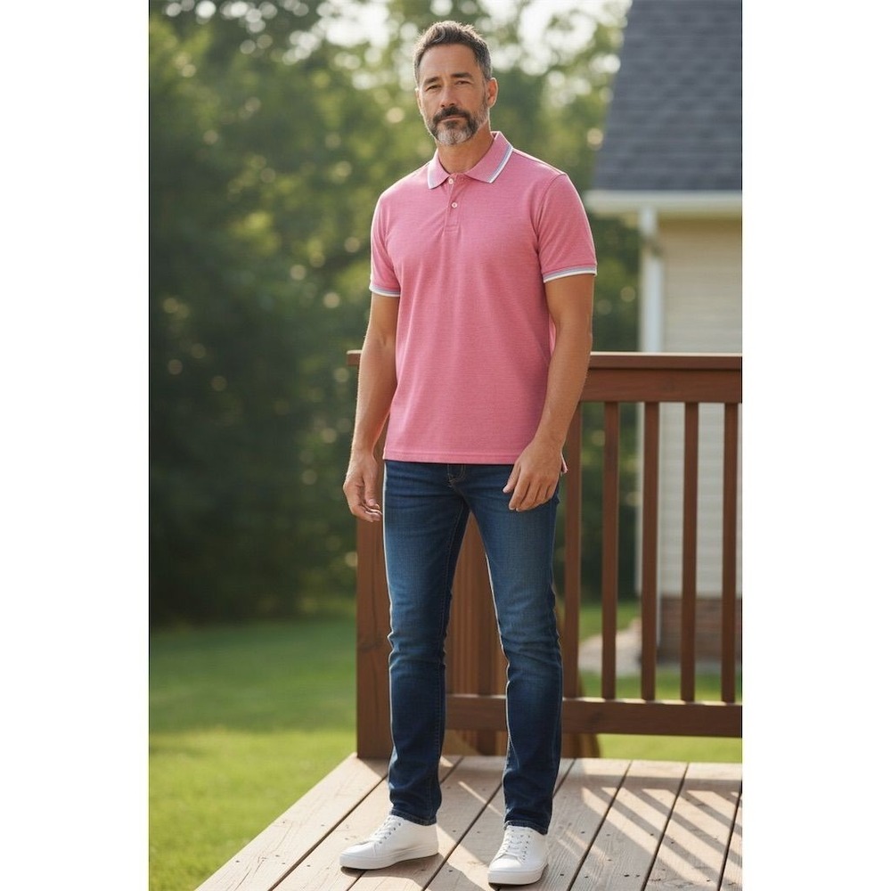 St. John's Bay Men's Polo Shirt Large Pink S/S golf pique vacation resort cruise